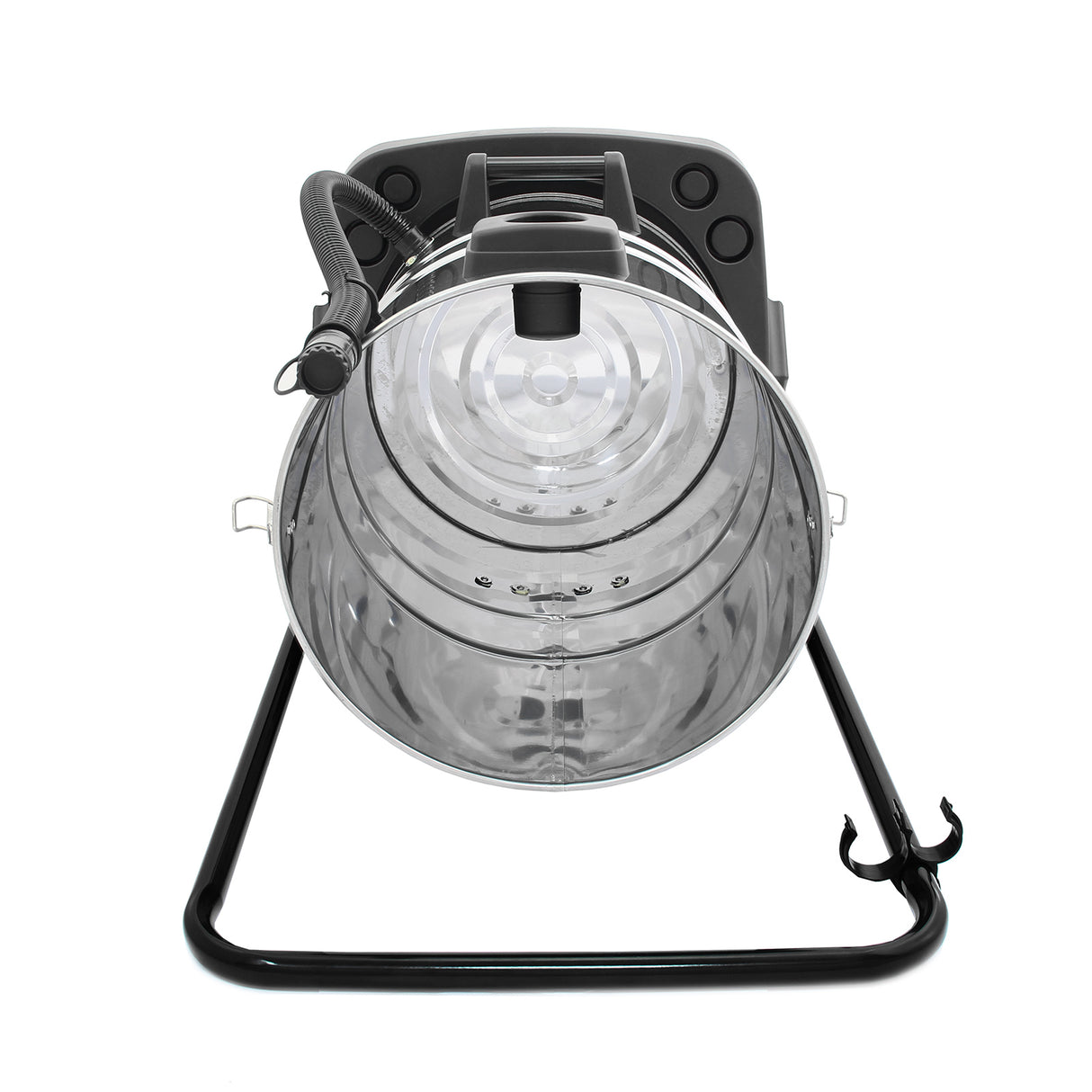 Aspiradora comercial MAXBLAST de 80 litros con tanque transparente, manguera negra y soporte metálico resistente, ideal para limpieza profesional