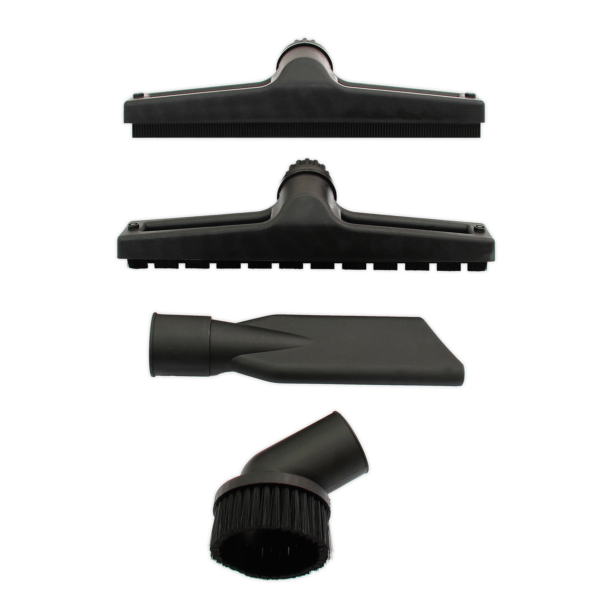 Accesorios de aspiradora MAXBLAST en negro mate, incluyendo boquilla ancha, herramienta para rincones y cepillo, ideales para limpieza comercial