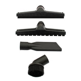 Accesorios de aspiradora MAXBLAST en negro mate, incluyendo boquilla ancha, herramienta para rincones y cepillo, ideales para limpieza comercial