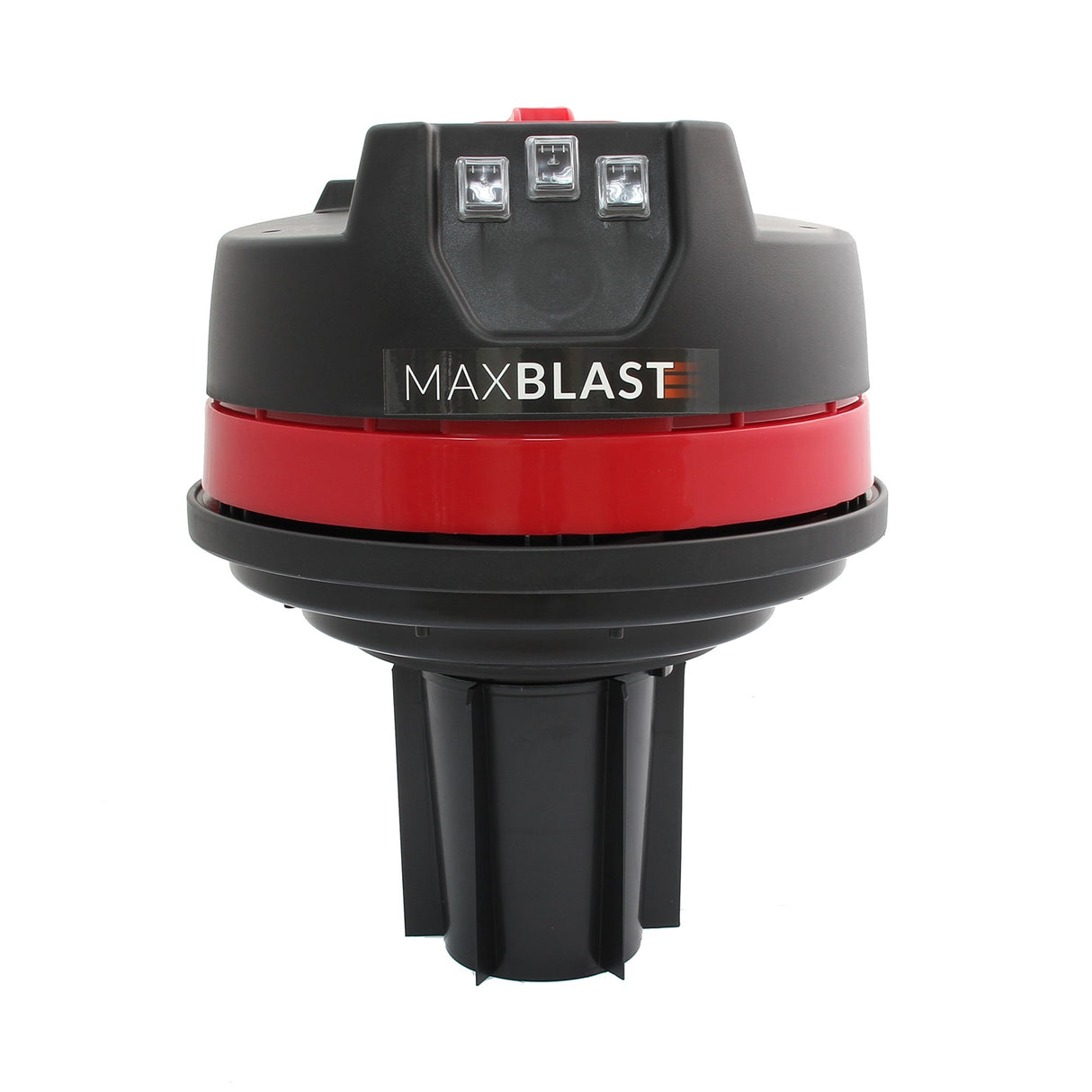 Aspiradora comercial MAXBLAST de 80 litros, con diseño robusto en negro y rojo, y luces indicadoras en la parte superior