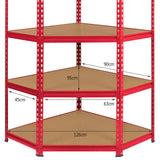 Set de Estantería Esquinera y 4 Estanterías Z-Rax de Acero Sin Tornillos Rojas