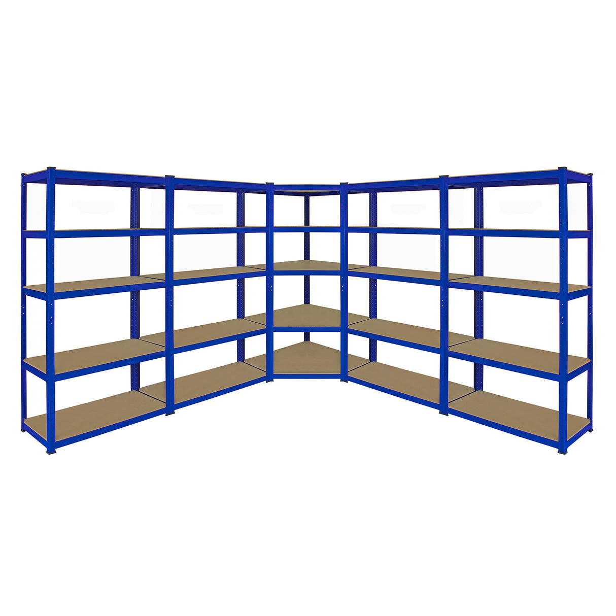 Monster Racking - 1 Estantería Esquinera y 4 Estanterías T-Rax De Acero Sin Tornillos Azules 90cm x 45cm x 180cm