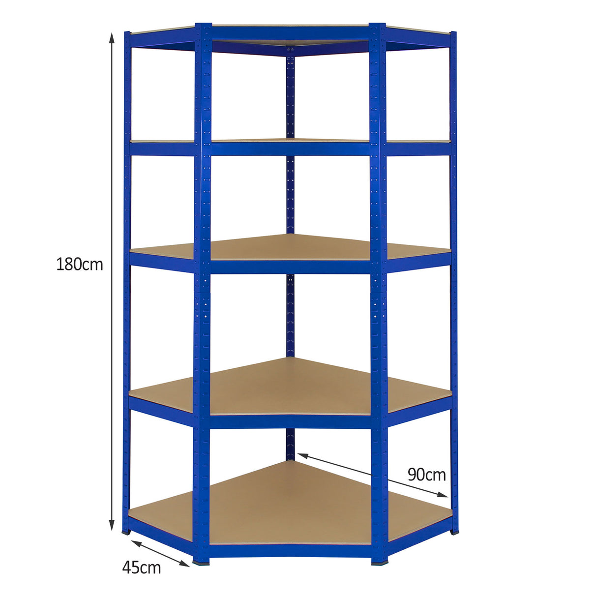 Monster Racking - 1 Estantería Esquinera y 4 Estanterías T-Rax De Acero Sin Tornillos Azules 90cm x 45cm x 180cm