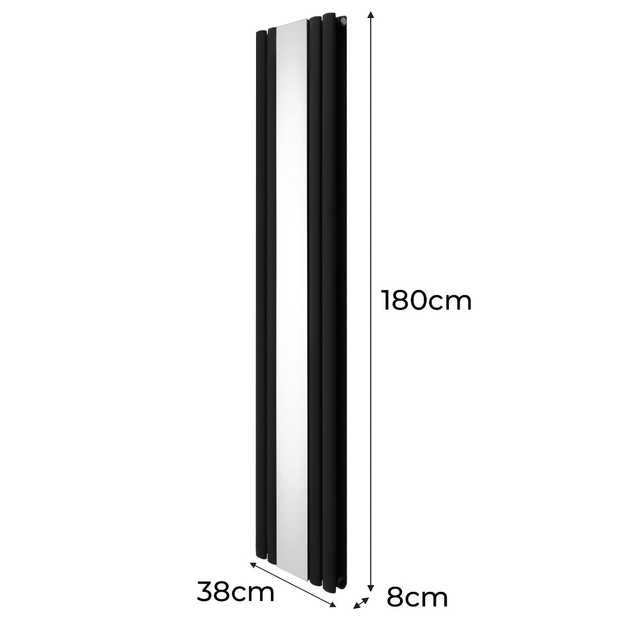 Radiador de Columna Ovalada con Espejo y Válvulas - 1800 mm x 380 mm - Negro