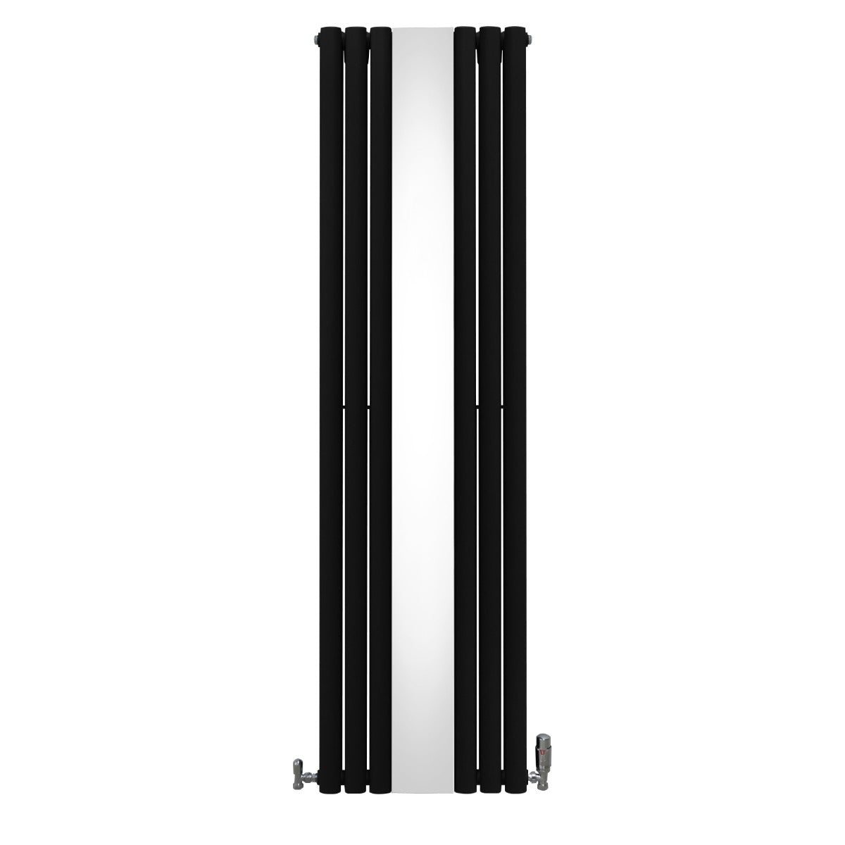 Radiador de Columna Ovalada con Espejo y Válvulas - 1800 mm x 500 mm - Negro