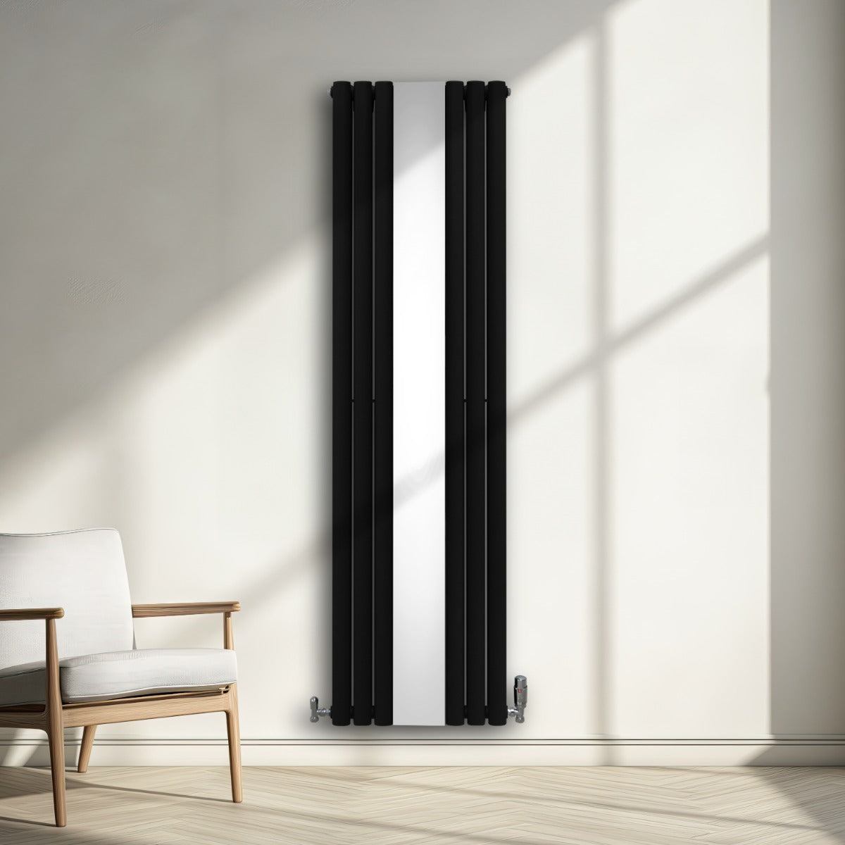 Radiador de Columna Ovalada con Espejo y Válvulas - 1800 mm x 500 mm - Negro