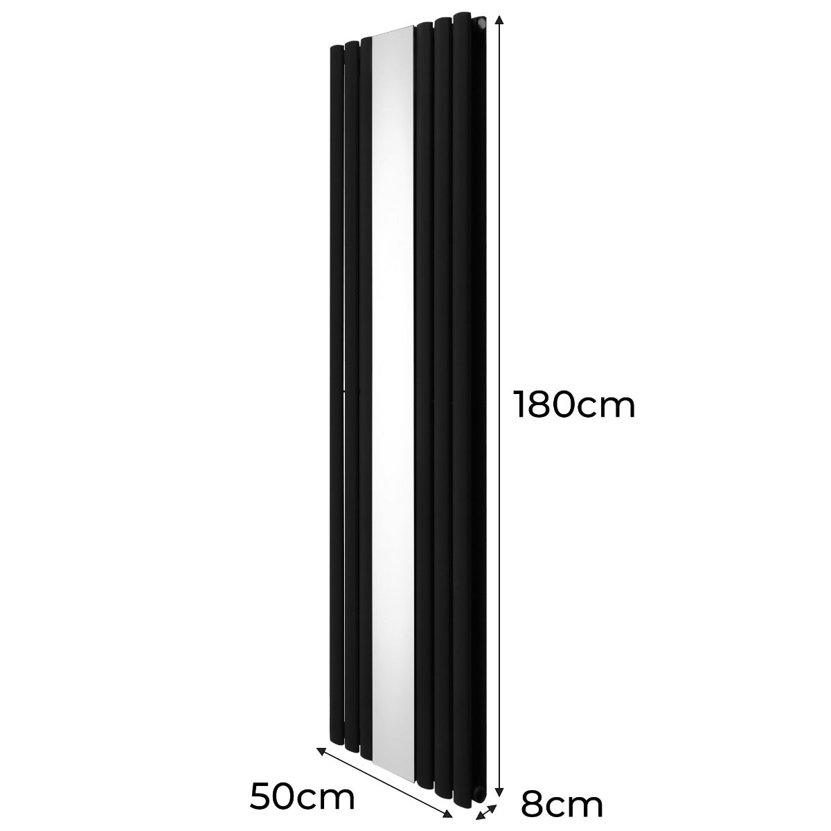 Radiador de Columna Ovalada con Espejo y Válvulas - 1800 mm x 500 mm - Negro