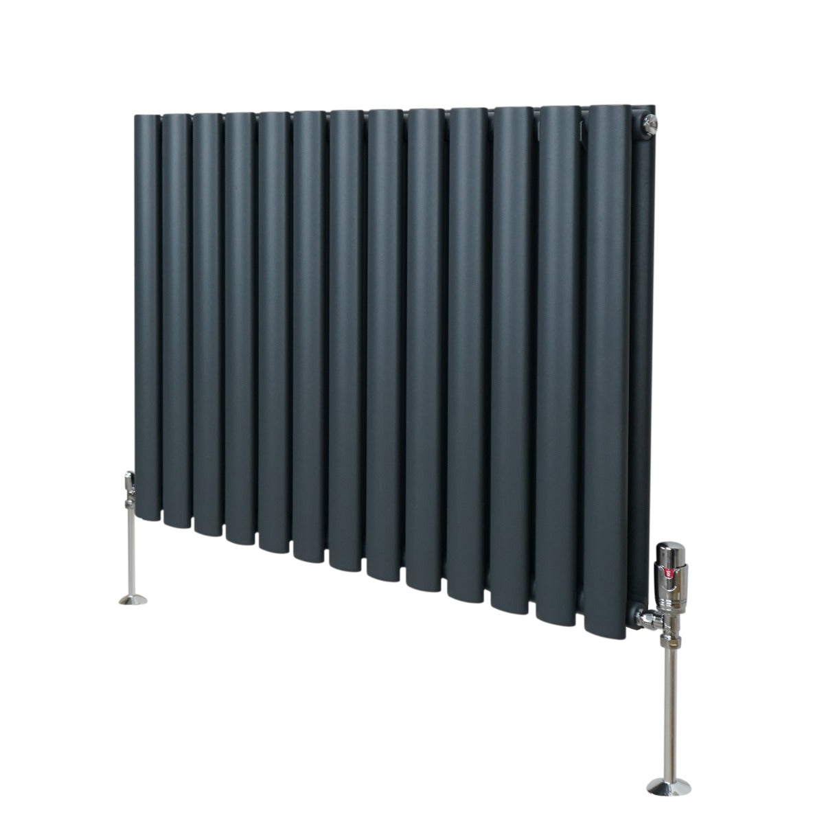 Radiador De Columna Ovalada - 600mm x 780mm - Gris Antracita & Válvulas Cromadas TRV