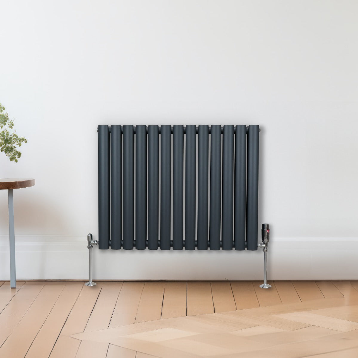 Radiador De Columna Ovalada - 600mm x 780mm - Gris Antracita & Válvulas Cromadas TRV