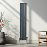 Radiador De Columna Ovalada Vertical Gris Antracita 160cm x 24cm & Válvulas Cromadas TRV