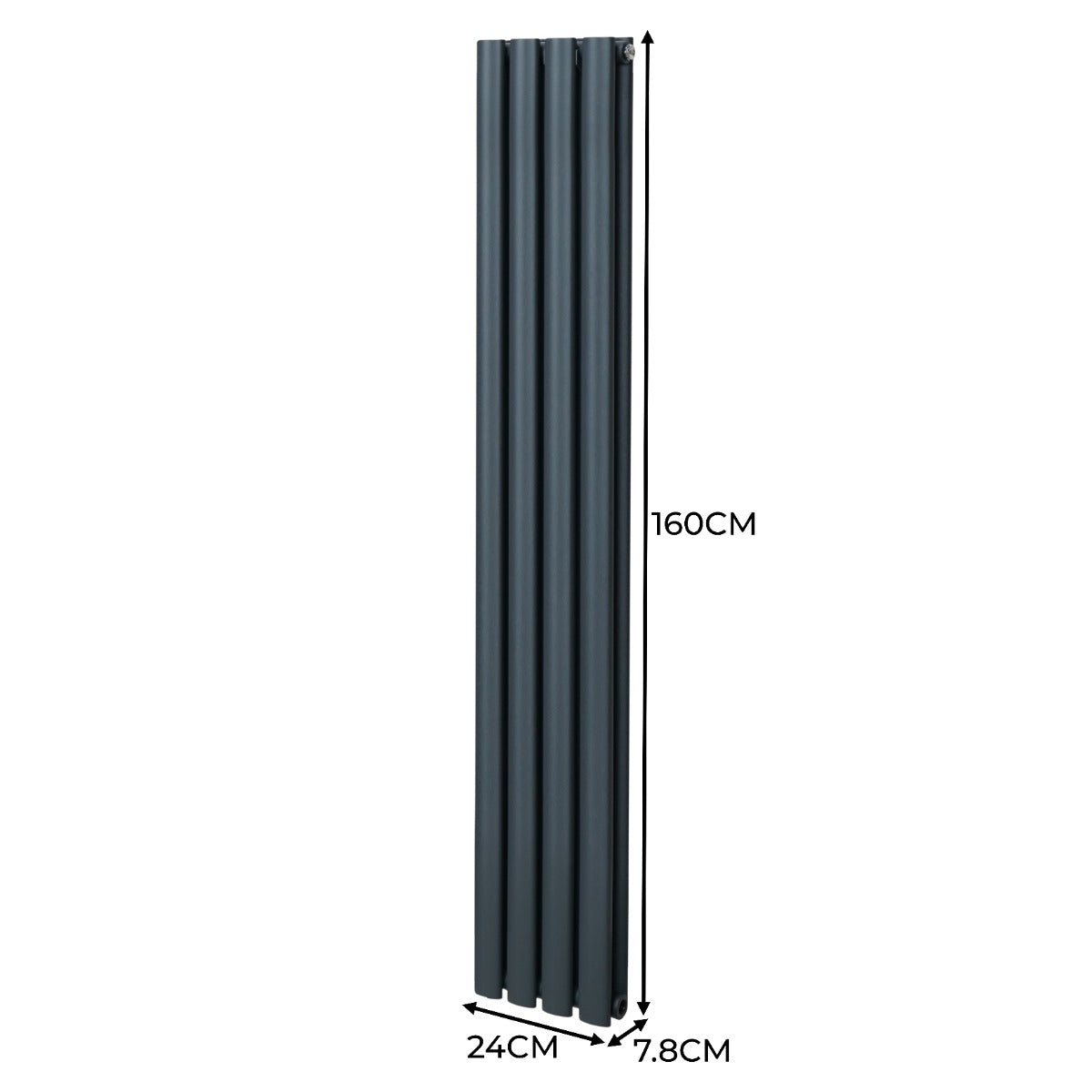 Radiador De Columna Ovalada Vertical Gris Antracita 160cm x 24cm & Válvulas Cromadas TRV