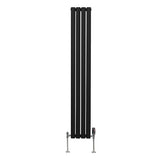 Radiador De Columna Ovalada - 1600mm x 240mm - Negro & Válvulas Cromadas TRV