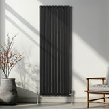 Radiador De Columna Ovalada - 1800mm x 600mm - Negro& Válvulas Cromadas TRV