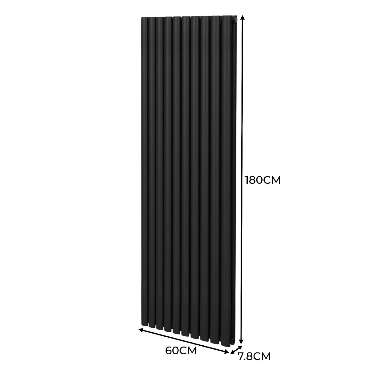 Radiador De Columna Ovalada - 1800mm x 600mm - Negro& Válvulas Cromadas TRV