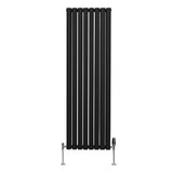 Radiador De Columna Ovalada - 1600mm x 480mm - Negro & Válvulas Cromadas TRV