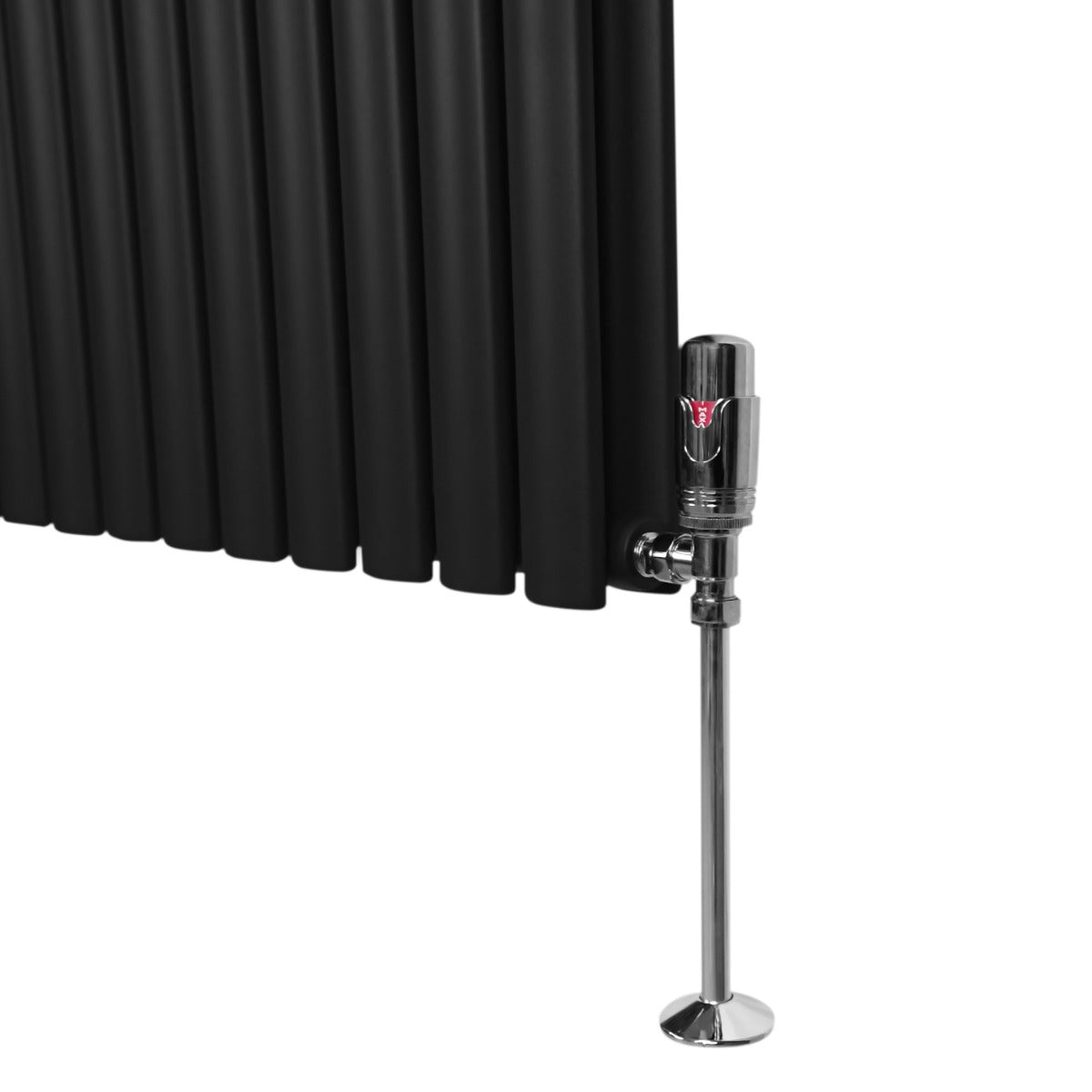 Radiador De Columna Ovalada - 1600mm x 600mm - Negro & Válvulas Cromadas TRV