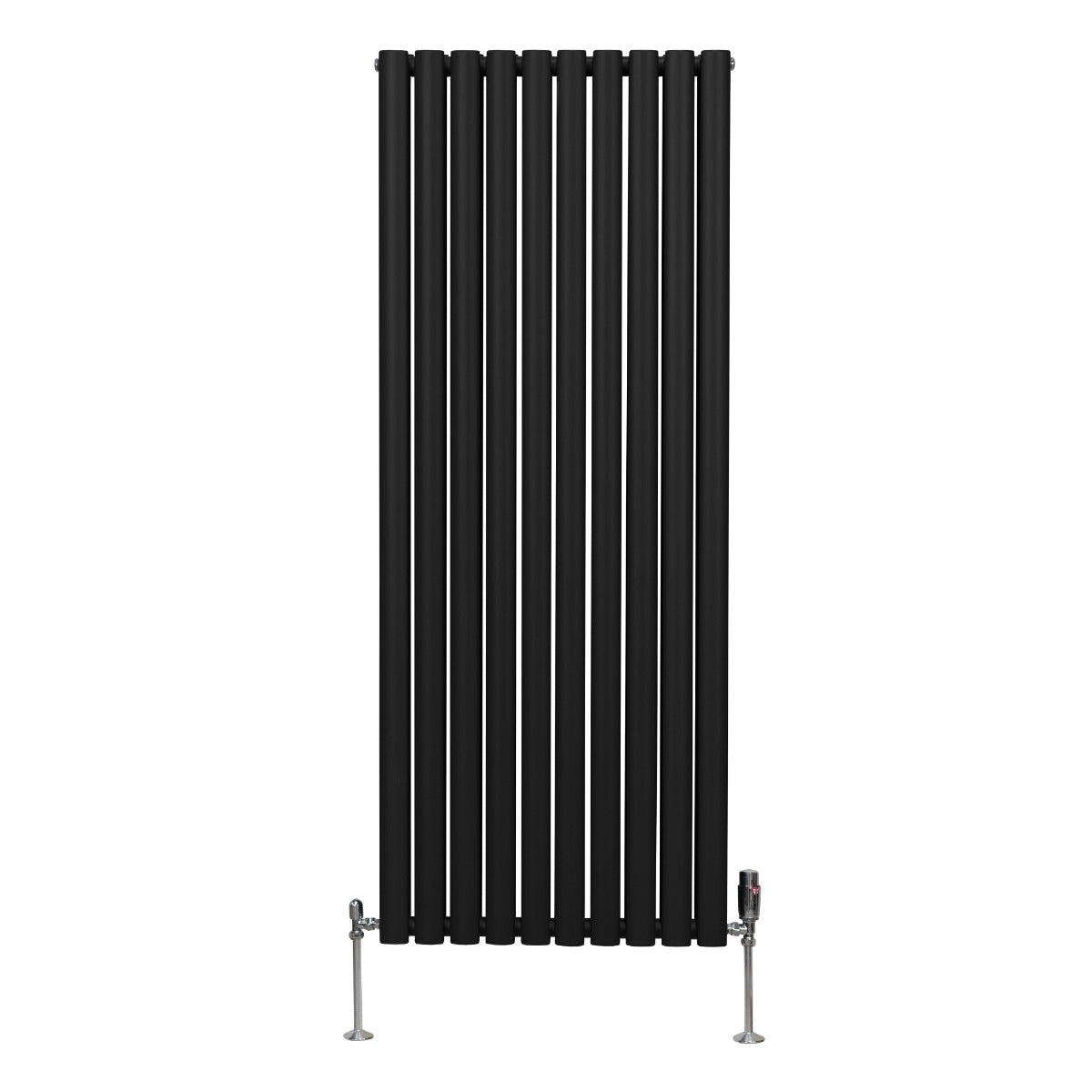 Radiador De Columna Ovalada - 1600mm x 600mm - Negro & Válvulas Cromadas TRV