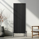 Radiador De Columna Ovalada - 1600mm x 600mm - Negro & Válvulas Cromadas TRV