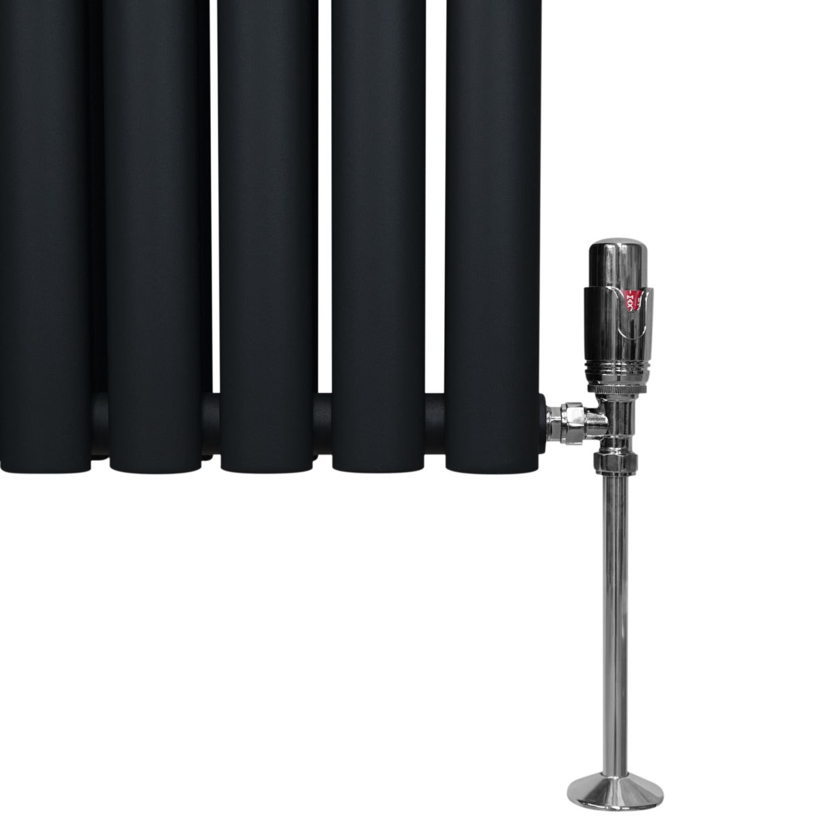 Radiador De Columna Ovalada - 1600mm x 600mm - Negro & Válvulas Cromadas TRV