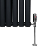 Radiador De Columna Ovalada - 1600mm x 600mm - Negro & Válvulas Cromadas TRV