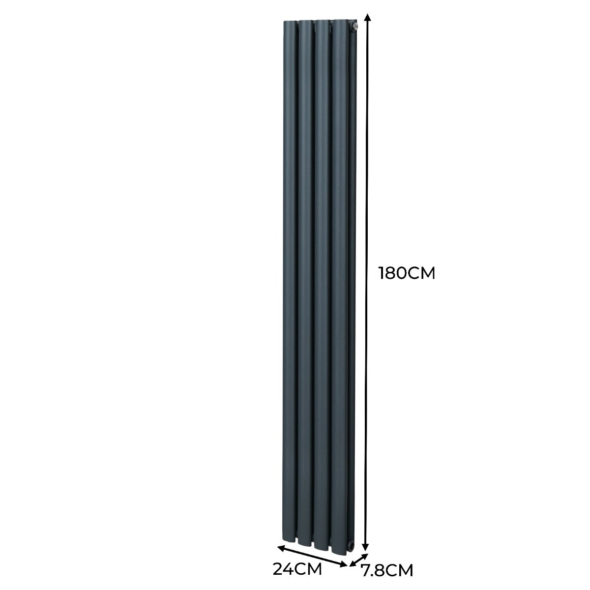 Radiador De Columna Ovalada - 1800mm x 240mm - Gris Antracita & Válvulas Cromadas TRV