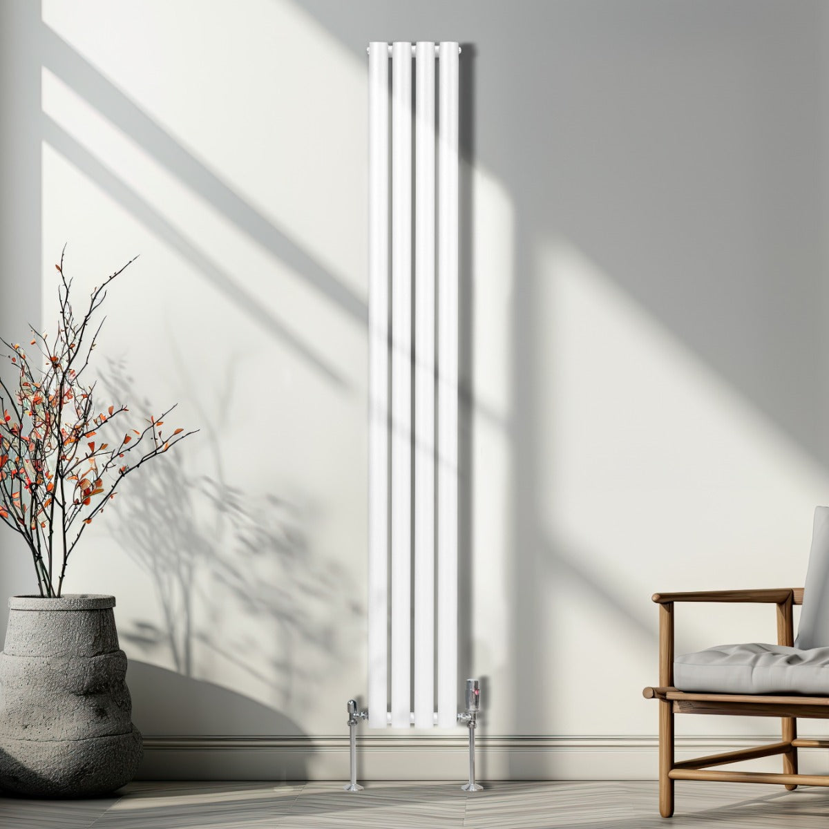 Radiador De Columna Ovalada Vertical Blanco 180cm x 24cm & Válvulas Cromadas TRV