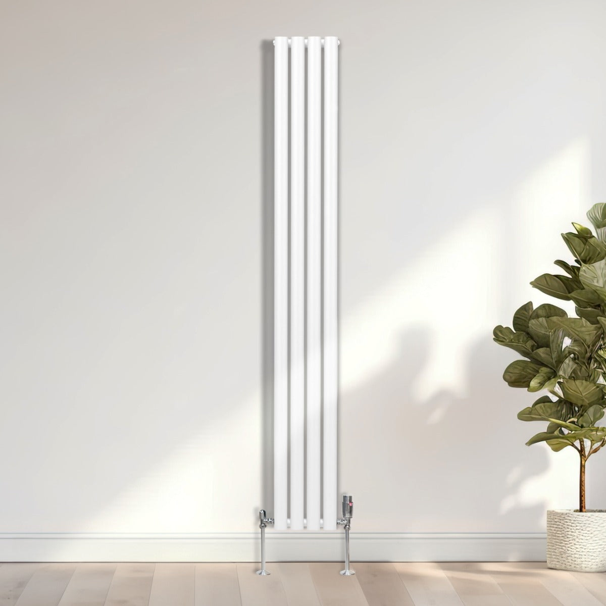 Radiador De Columna Ovalada Vertical Blanco 180cm x 24cm & Válvulas Cromadas TRV