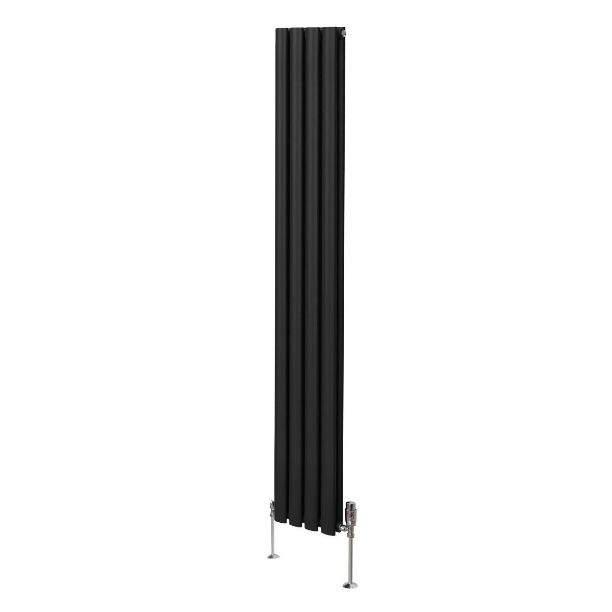 Radiador De Columna Ovalada - 1800mm x 240mm - Negro & Válvulas Cromadas TRV