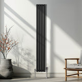 Radiador De Columna Ovalada - 1800mm x 240mm - Negro & Válvulas Cromadas TRV