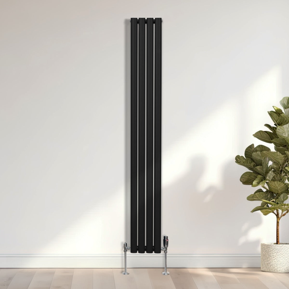 Radiador De Columna Ovalada - 1800mm x 240mm - Negro & Válvulas Cromadas TRV