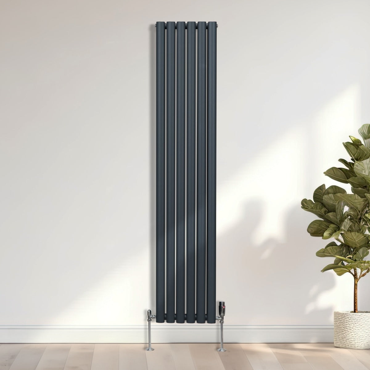 Radiador De Columna Ovalada - 1800mm x 360mm - Gris Antracita & Válvulas Cromadas TRV