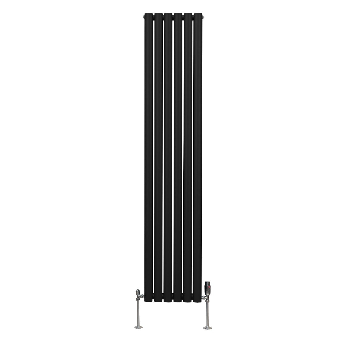 Radiador De Columna Ovalada - 1800mm x 360mm - Negro & Válvulas Cromadas TRV