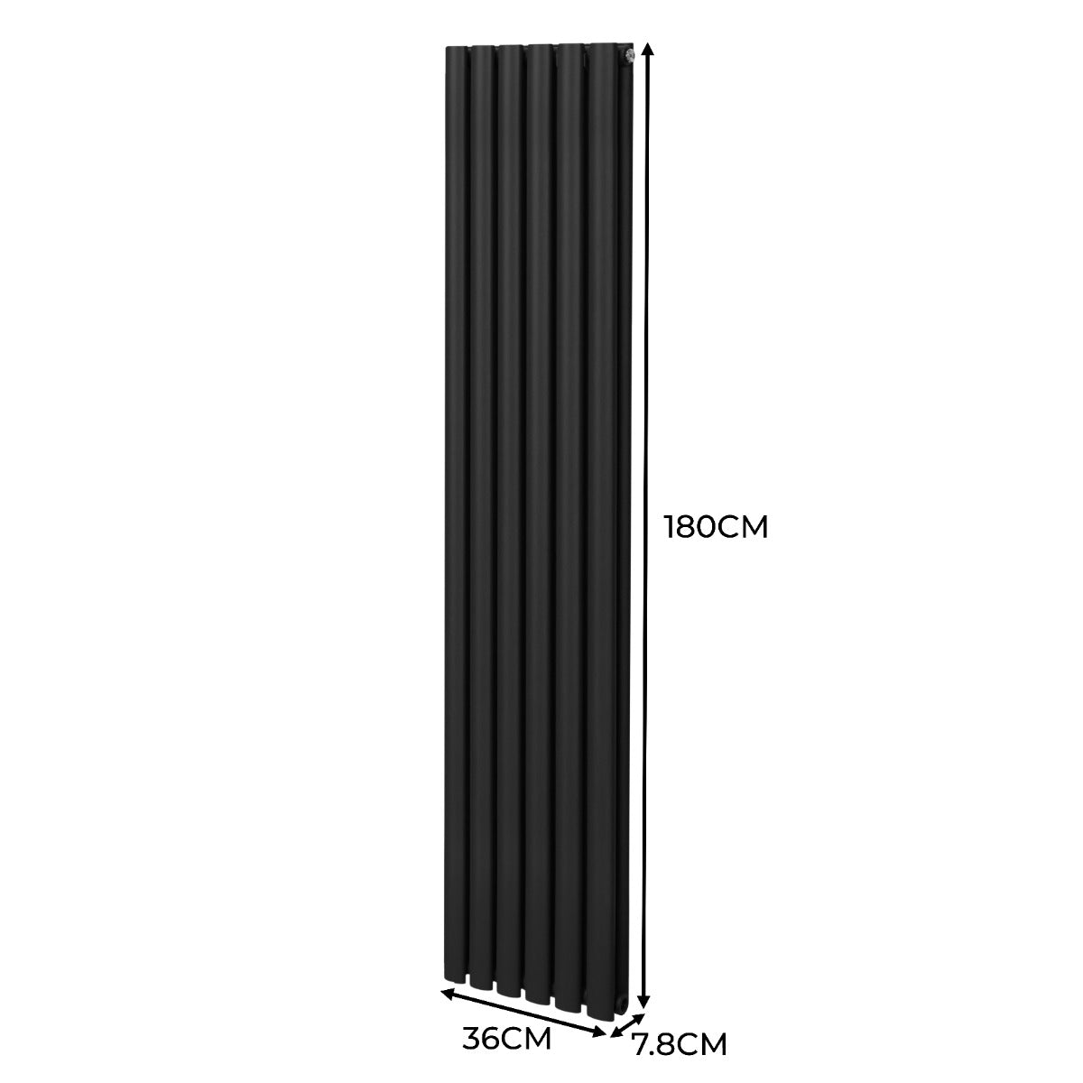 Radiador De Columna Ovalada - 1800mm x 360mm - Negro & Válvulas Cromadas TRV