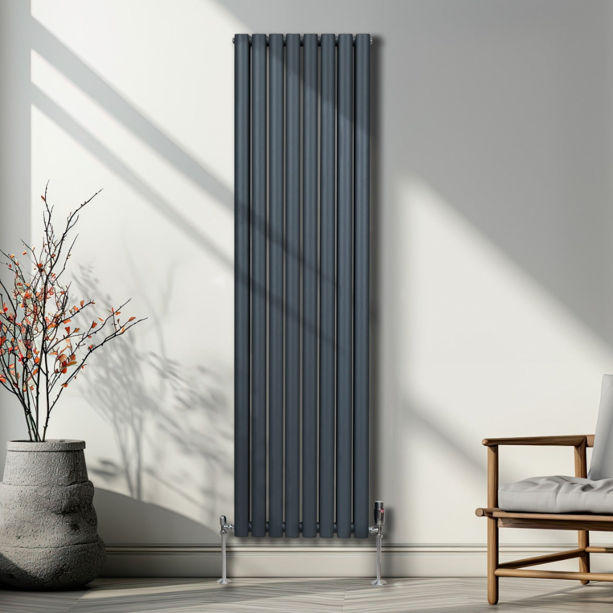 Radiador De Columna Ovalada - 1800mm x 480mm - Gris Antracita & Válvulas Cromadas TRV