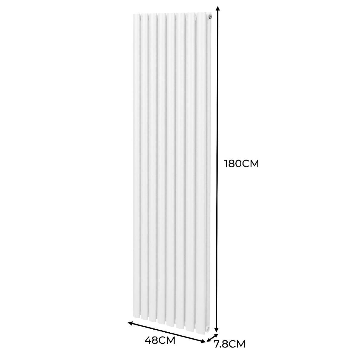 Radiador De Columna Ovalada - 1800mm x 480mm - Blanco & Válvulas Cromadas TRV