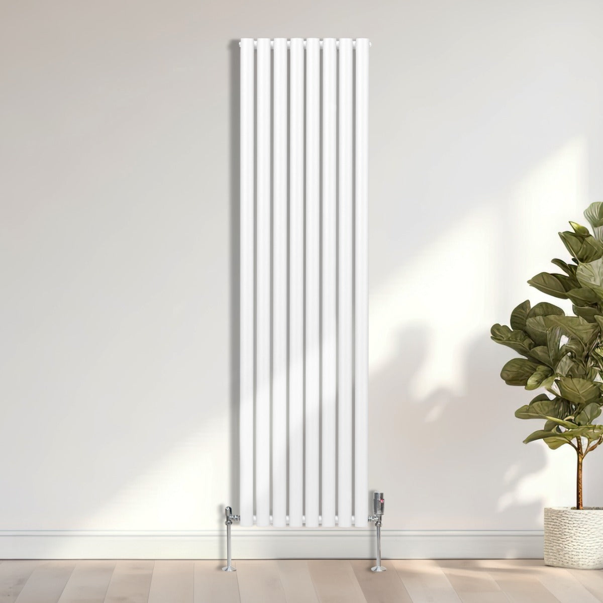 Radiador De Columna Ovalada - 1800mm x 480mm - Blanco & Válvulas Cromadas TRV