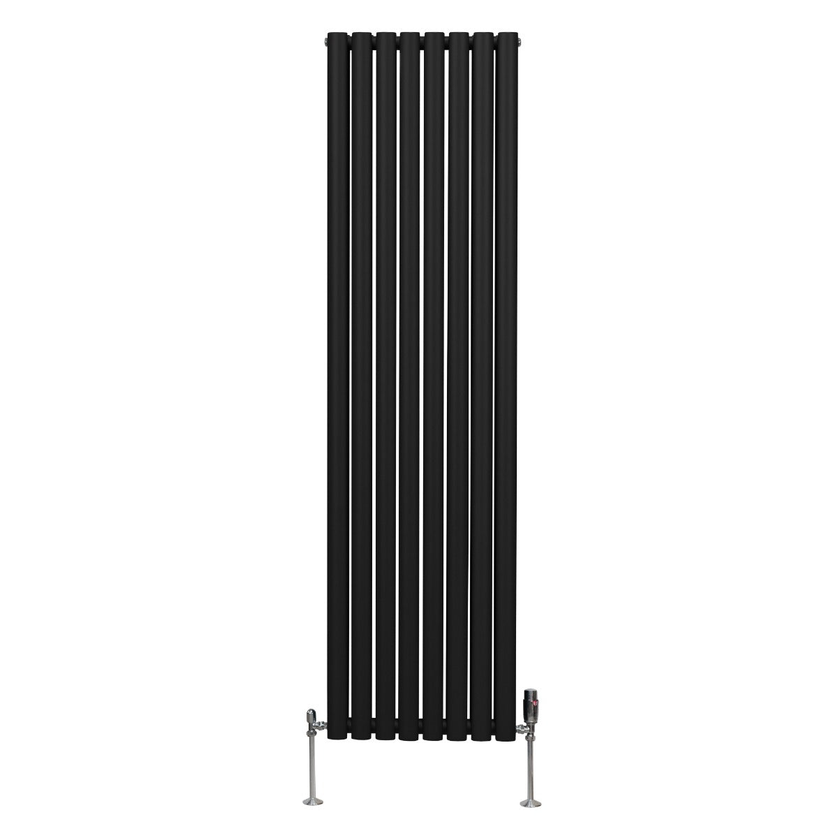 Radiador De Columna Ovalada - 1800mm x 480mm - Negro & Válvulas Cromadas TRV