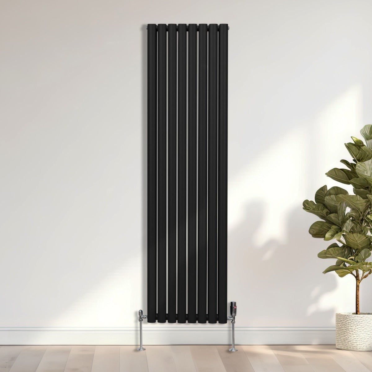 Radiador De Columna Ovalada - 1800mm x 480mm - Negro & Válvulas Cromadas TRV