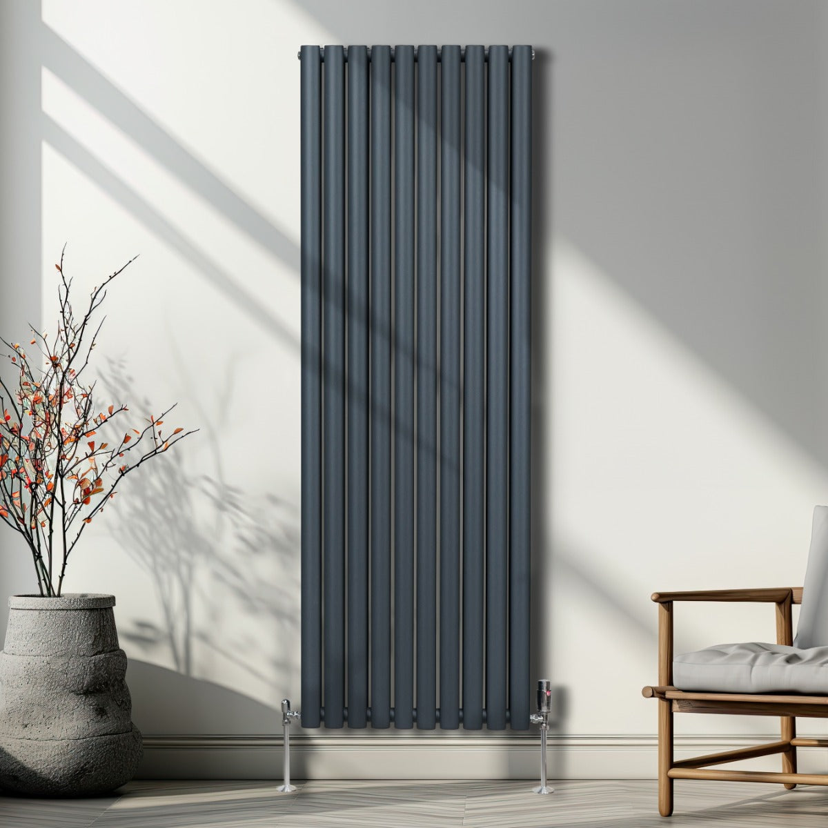 Radiador De Columna Ovalada - 1800mm x 600mm - Gris Antracita& Válvulas Cromadas TRV