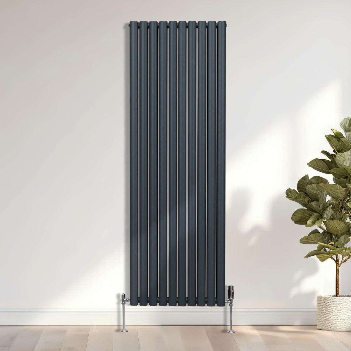 Radiador De Columna Ovalada - 1800mm x 600mm - Gris Antracita& Válvulas Cromadas TRV