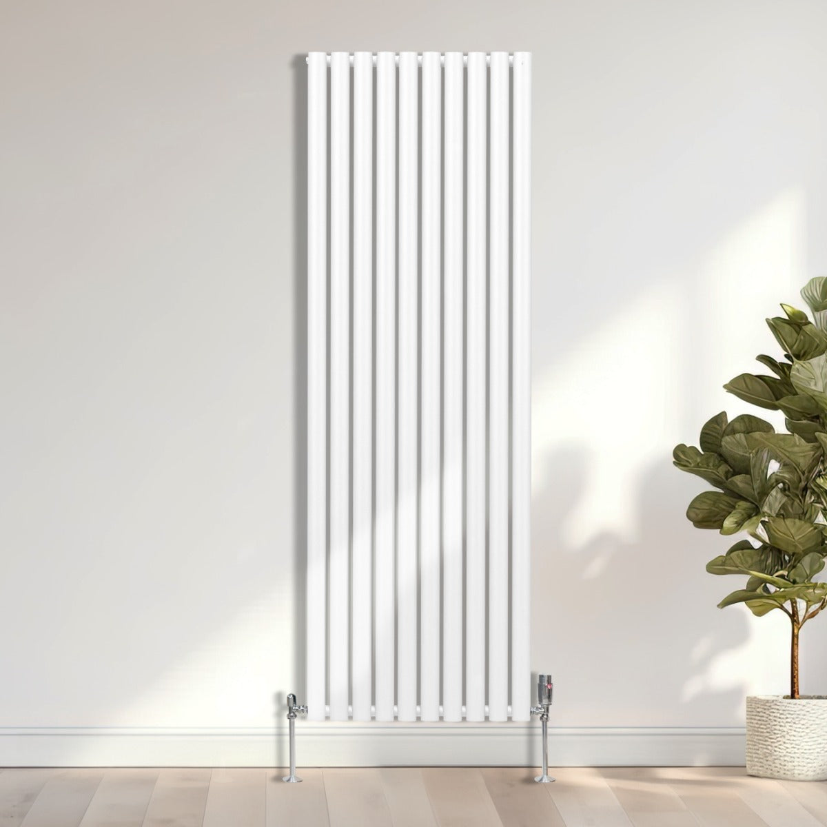 Radiador De Columna Ovalada - 1800mm x 600mm - Blanco& Válvulas Cromadas TRV