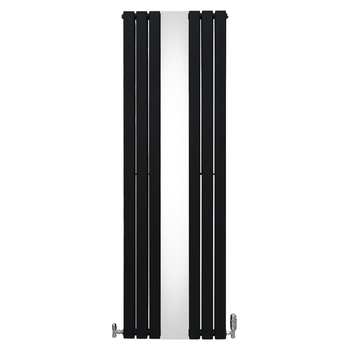 Radiador Plano con Espejo y Válvulas Cromadas TVR - 1800 mm x 565 mm - Negro