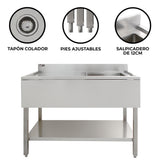 KuKoo Fregadero de Cocina de Acero Inoxidable – Escurridor a la Izquierda