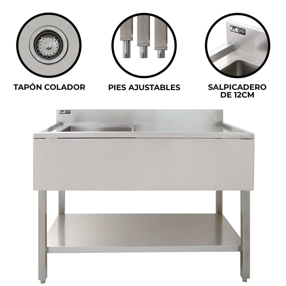 KuKoo Fregadero de Cocina de Acero Inoxidable – Escurridor a la Derecha