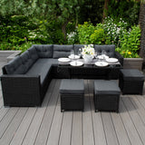 Set Muebles de Jardin Esquinero de Ratán - Negro