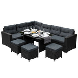 Set Muebles de Jardin Esquinero de Ratán - Negro