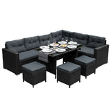 Set Muebles de Jardin Esquinero de Ratán - Negro