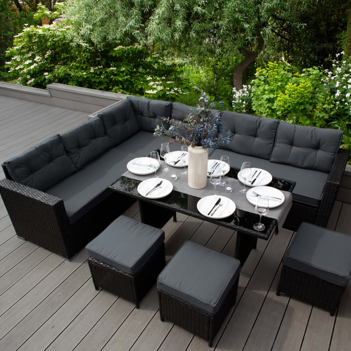 Set Muebles de Jardin Esquinero de Ratán - Negro