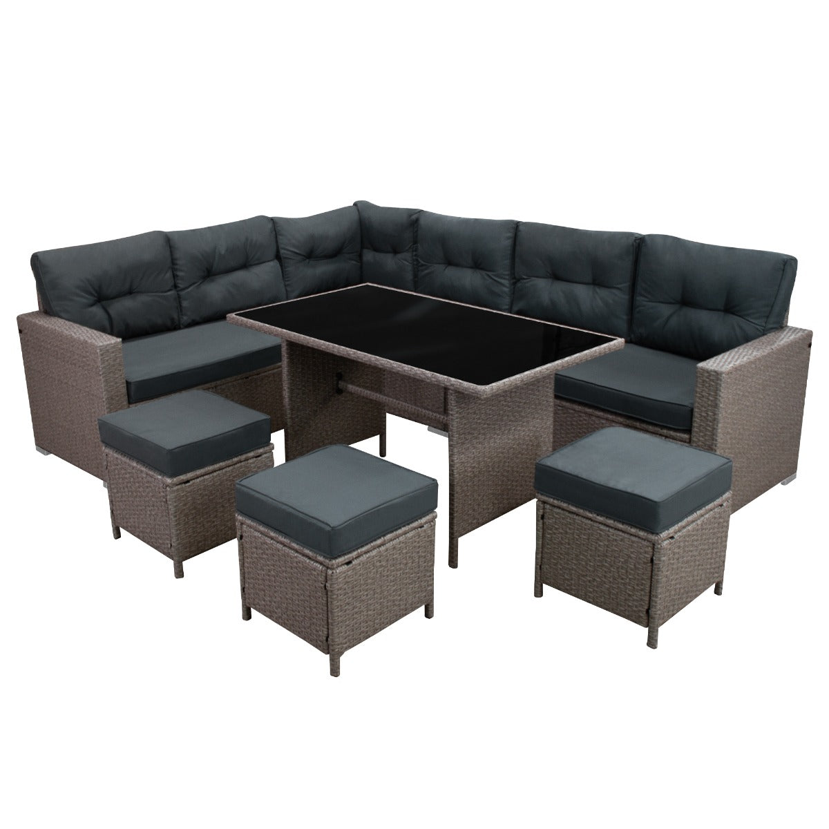 Set Muebles de Jardin Esquinero de Ratán - Gris