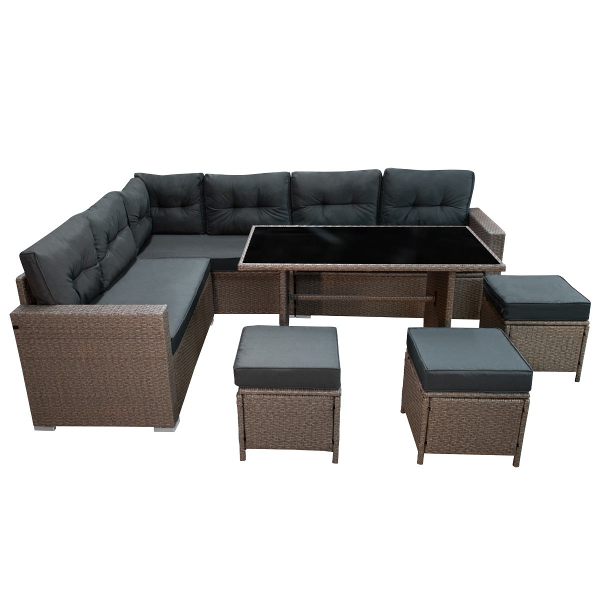 Set Muebles de Jardin Esquinero de Ratán - Gris